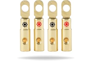 InstallGear 10 AWG Gauge Gold Ring Set Screw Battery Ring Terminals (4 Pack)