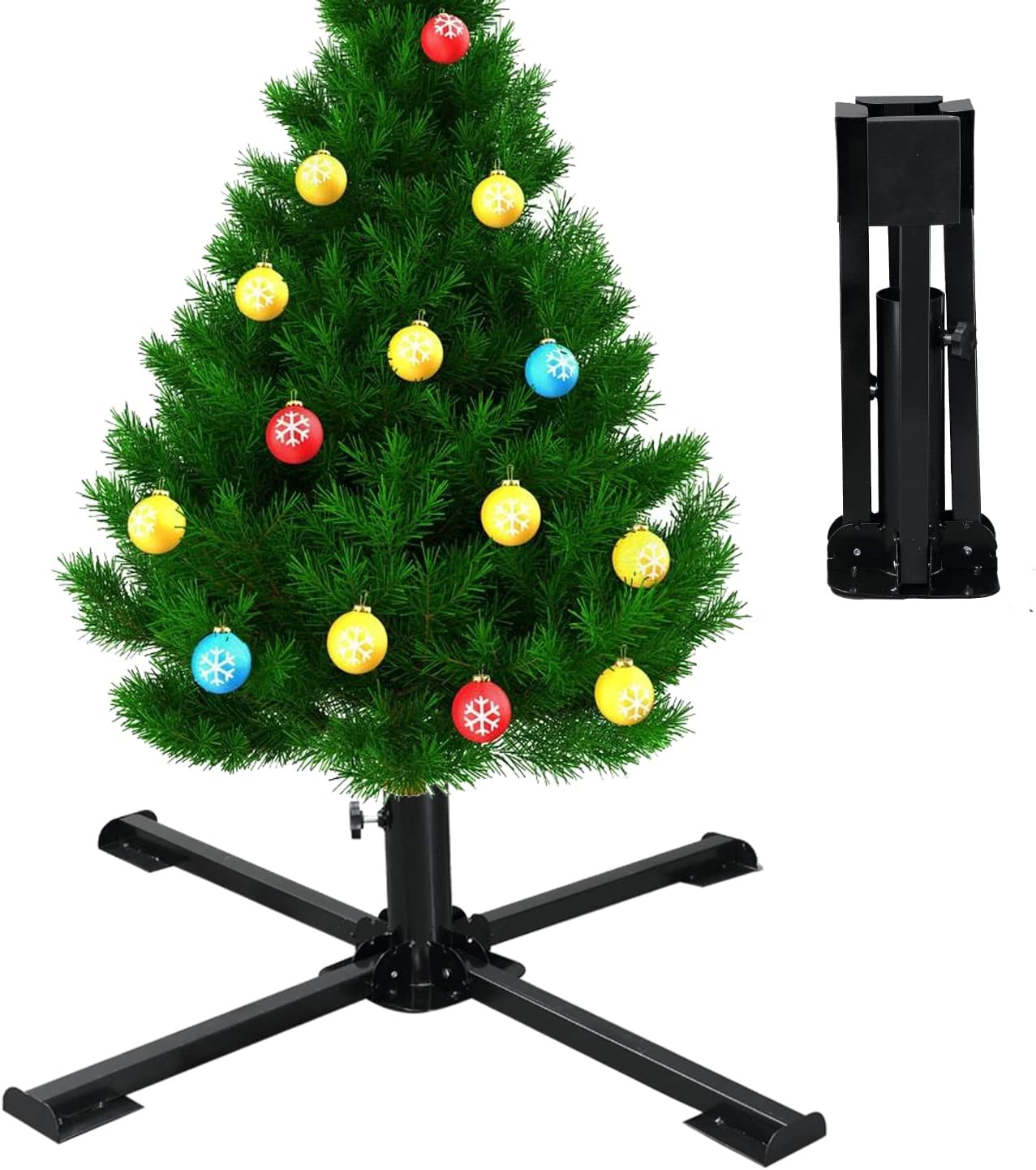 Tree Stands - HOSKO Christmas Tree Stand, 2 Inch Diameter Artificial Christmas Tree Metal Ornament Holder, Heavy Duty Quadripod Rustproof Base Stand for Artificial Xmas Tree, Umbrella（ 2 Inch）