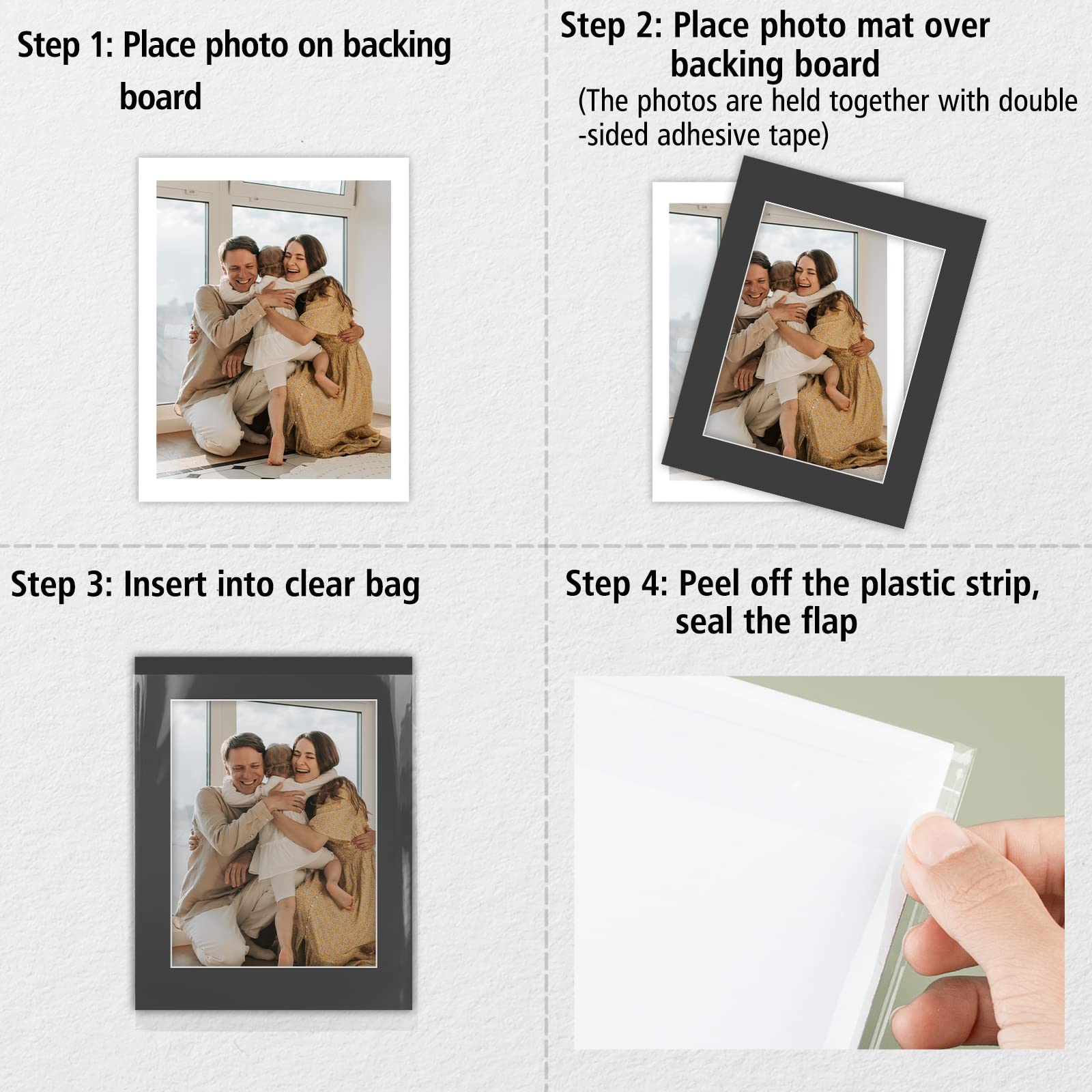 Golden State Art, Complete Pack of 10, Black Pre-Cut 11x14 Photo Mat for 8.5x11 Document with White Core Matte Set. Includes 10 Acid Free Bevel Cut Mattes & 10 Backing Backers Board & 10 Clear Bags
