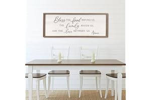 COMURDYO Bless the Food Before Us Wall Decor Sign 32" X 12" Home Dining Room Wall Decor Framed Wood for Large Farmhouse Vintage Country Kitchen Living Room Wall Hanging Art (Wood)