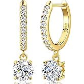 Moissanite Earrings, Sterling Silver Hoop Earring 1.0ct-2.0ct D Color Brilliant Hypoallergenic Earring for Women Men Drop Dangle Moissanite Leverback Mother's Day Gift