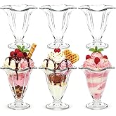 6 Pack 6oz Glass Footed Dessert cups, Tulip Ice Cream Sundae Glasses | Old Fashioned Ice Cream Bowls for Sherbet Trifle, Fruit, Smoothie, Snack, Pudding, Parfait Glasses, Dishwasher Safe, Reusable
