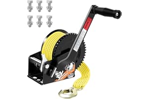 TRUQUAL 1600lbs Boat Winches for Trailers-Heavy Duty Trailer Hand Winch with 26 Ft Strap, 2-Way Ratchet&Ratio 4:1 Gear, Portable Boat Crank Winch for Trailer, Towing Truck, ATV, RV(Yellow)