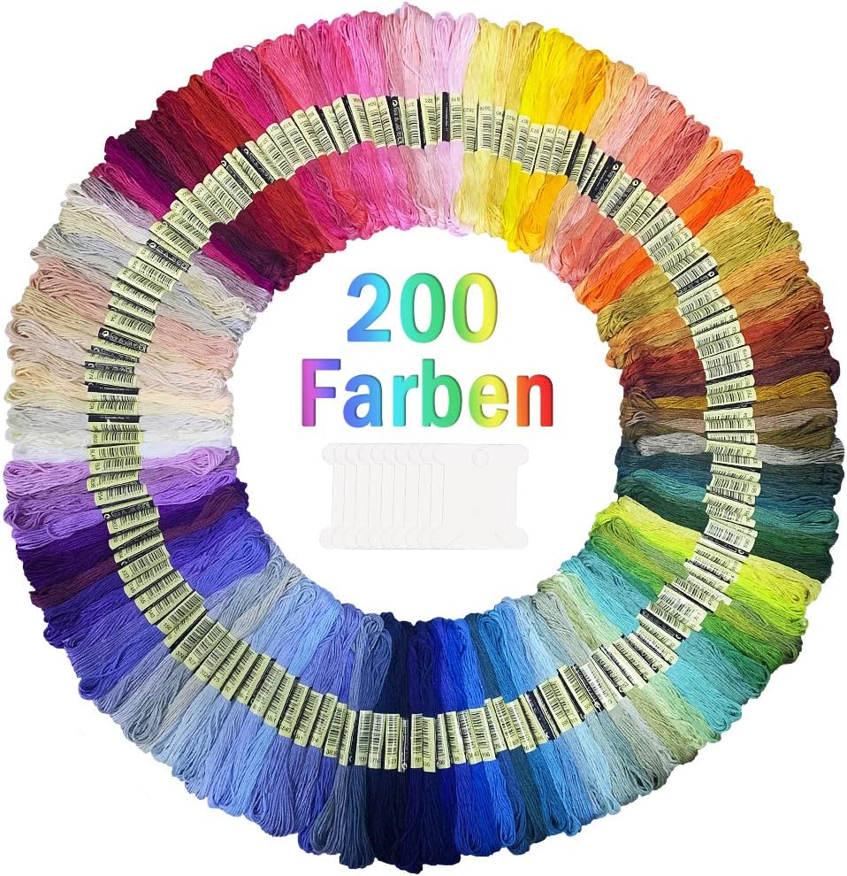 200 Farben Stickgarn Embroidery Floss Perfekt für Bracelets Stickerei Basteln Crafts Set 8M Threads Nähgarne Häkeln