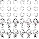 PandaHall 100pcs 304 Stainless Steel Lobster Claw Clasps with 300 pcs 6mm Open Jump Rings Necklace Clasps and Closures for Earring Bracelet Pendants Jewelry DIY Craft Making, Stainless Steel Color