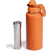 Vesmoon Vessence 32 Oz Stainless Steel Tea Infuser Bottle for Loose Leaf Tea, Water, Herbs, Fruits - Triple Layered Insulated, Leak Proof Bottle with Lid and Clip Handle - 24 Hours Hot/Cold