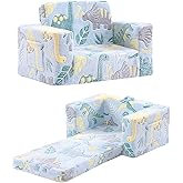 Givjoy Kids Sofa Toddler Chair, Children Couch with Side Pockets 2 in 1 Glow in Dark Child Armchair with Removable and Washable Cover Carrying Handle Kids Reading Sofa for Playroom, Green Dinosaur