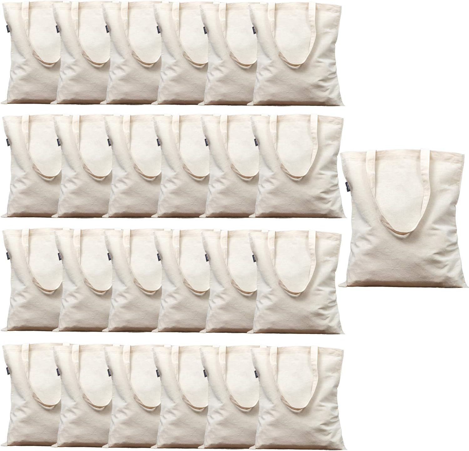 Canvas Tote Bag Bulk | 6oz 100% Cotton Natural Canvas | 13.4"W X 15.3" H | Reusable Foldable Grocery Shopping Bag for DIY, Travel (25 Pack)
