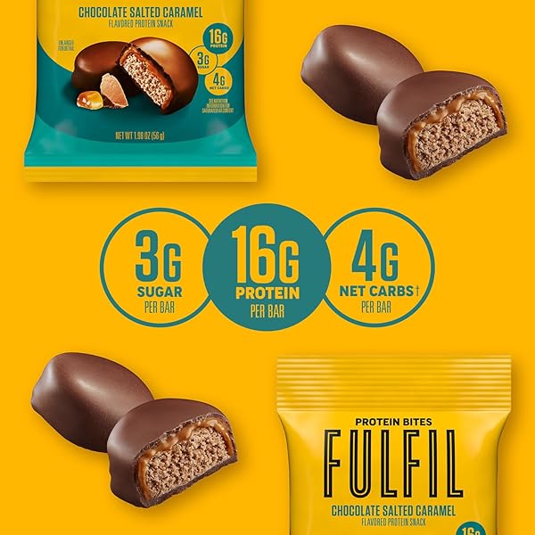 FULFIL PROTEIN SNACK BITES, CHOCOLATE SALTED CARAMEL FLAVORED, GLUTEN FREE WITH 16G PROTEIN PER SERVING, 7 BITES PER BAG (10 BAGS)