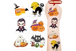 AWHETIE 144 PCS Halloween Tattoos for Kids,2 Inch Halloween Temporary Tattoos,Halloween Party Favors Goodie Bag Stuffers Gifts for Kids,6 Designs