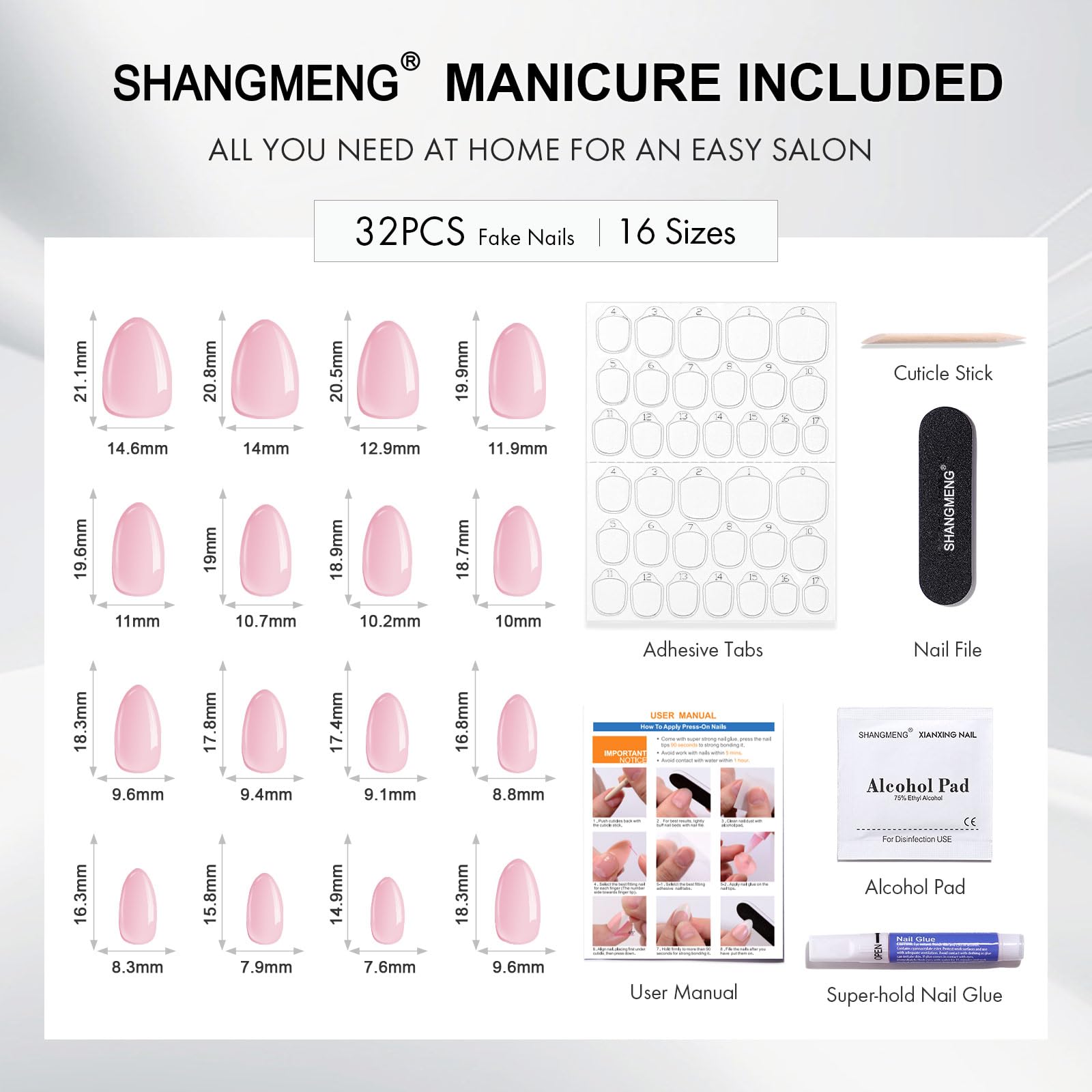 SHANGMENG Cat Eye Blue Press on Nails Almond - Soft Gel Press on Nails Short for Women Gift, Fit Perfectly & Natural Stick on Nails with Glue in 16 Sizes - 32 Reusable Fake Nails, Klein Blue - Image 6