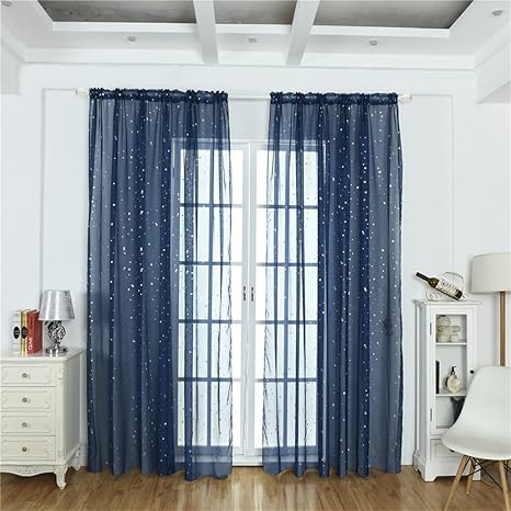 Display08 Modern Shiny Star Transparent Tulle Voile Curtain Living