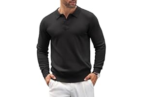 COOFANDY Mens Knit Polo Shirts Casual Long Sleeve Classic Polo Shirts Button Down Golf Shirts