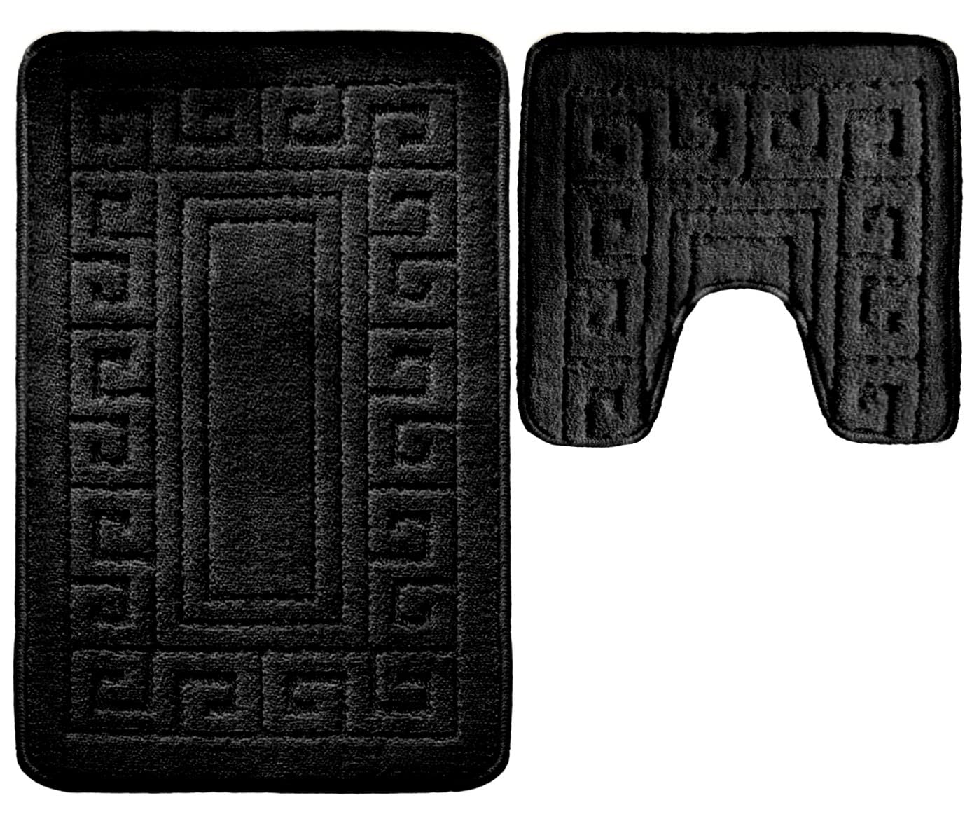vingardium leviosa VL 2 Piece Greek Bath Mat Non Slip and Highly Absorbent Bath Mat 100% Polypropylene Washable Pedestal Bathroom Mat Rug (BLACK) — image 1