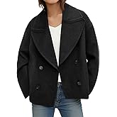 Tankaneo Womens Cropped Wool Blend Pea Coat Casual Long Sleeve Double Breasted Notched Lapel Overcoat Jackets