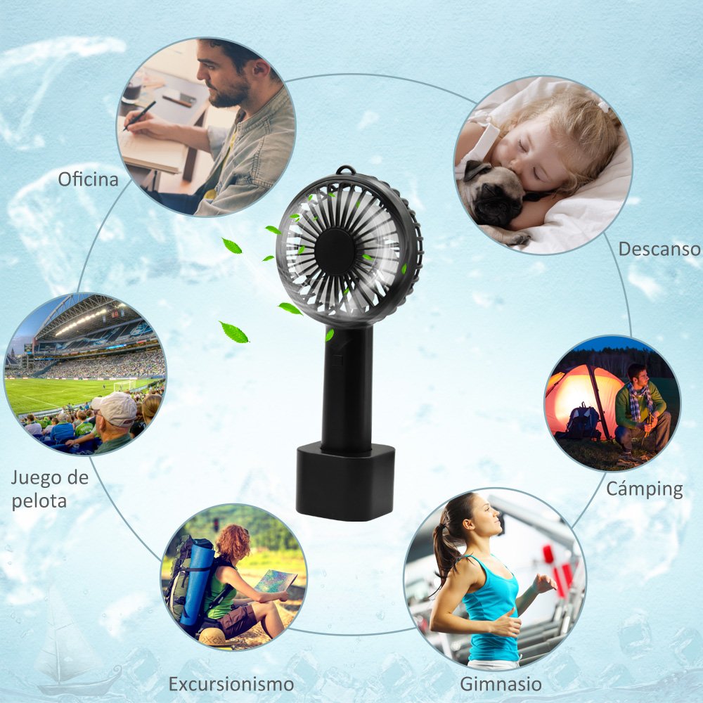 LOBKIN Portátil de Bolsillo Portátil Mini Ventilador Ventilador Eléctrico con Batería Recargable 2600mAh 8 Horas de Tiempo de Trabajo Ajustable 3 Velocidades para la Habitación de Oficina Al Aire Libre Del Hogar Viajando (negro)