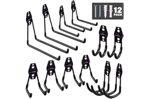 12 Pack Garage Hooks Heavy Duty ,Iron Garage Storage Hooks with Anti-Slip Coating Garage,Tool Hangers for Garage Wall Utility