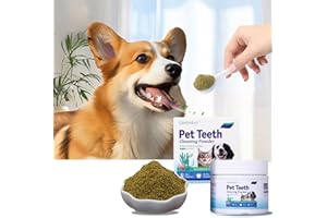 QANBOKEY No-Brush Dog Teeth Cleaning Powder Eliminates Plaque in 30 Seconds, Dental Powder Cats Breath Freshener, Teeth Care Plaque Off Pet Tooth, Bad Breath Remedy Tartar Remover for Dogs with Enzymes