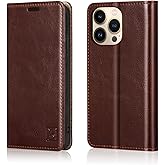 Belemay Compatible with iPhone 15 Pro Max Case Wallet-Genuine Leather-RFID Blocking Card Holders-Shockproof TPU Shell-Kickstand-Durable Flip Cover Book Folding Phone Case Women Men (6.7-inch) Brown