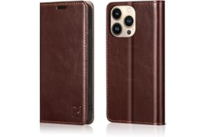Belemay Compatible with iPhone 15 Pro Max Case Wallet-Genuine Leather-RFID Blocking Card Holders-Shockproof TPU Shell-Kickstand-Durable Flip Cover Book Folding Phone Case Women Men (6.7-inch) Brown