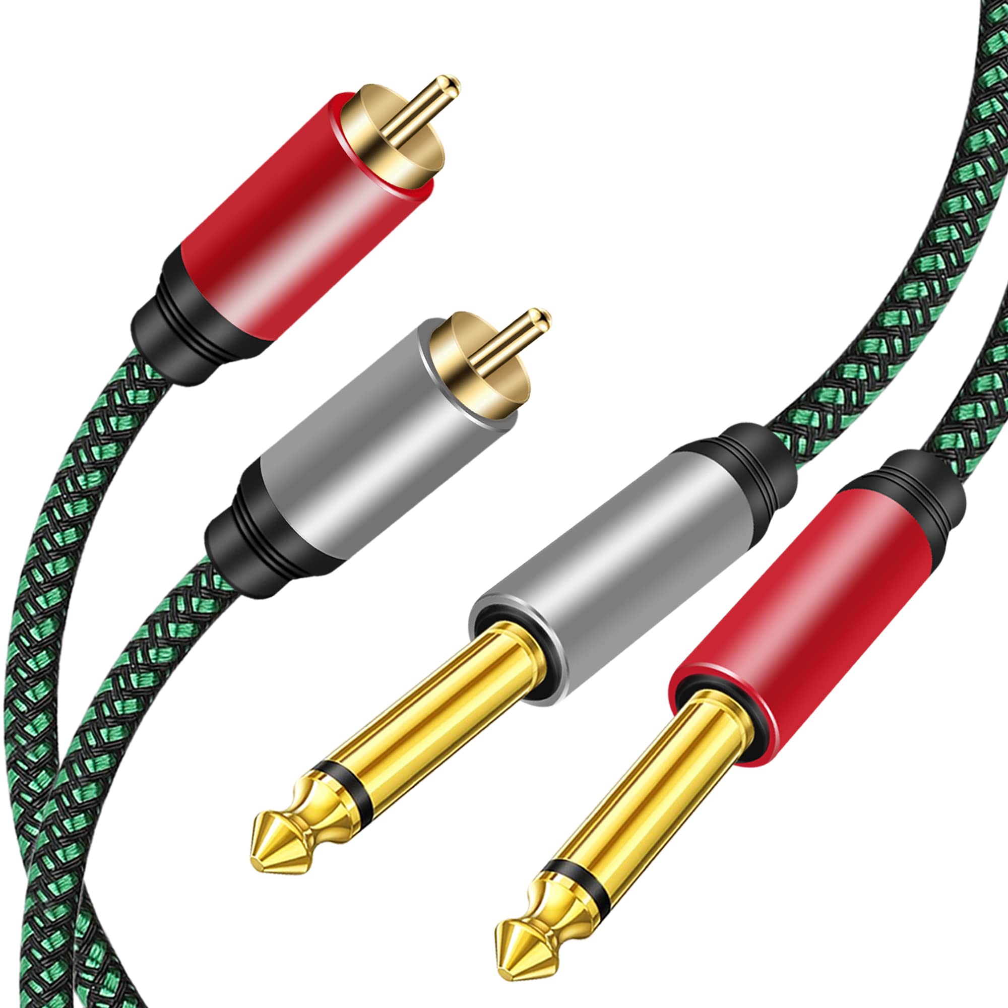 OvagYeng 2 x 6.35 mm to 2RCA Cable,Dual 1/4 inch TS Stereo Jack Male to 2 RCA Male Stereo Audio Cable Splitter Adapterwith PVC Shelled Housing and Nylon Braid (5M)