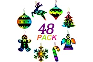 ORIENTAL CHERRY Christmas Scratch Crafts Arts, 48 DIY Rainbow Scratch Art Bulk Cards, Rainbow Scratch Paper Supplies Toys for 3-12Years Old Kids Favord Gift for Christmas Party Games Projects Kits