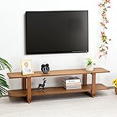 HollyHOME Bamboo TV Stand with Storage for TVs up to 65'', Modern Entertainment Center with 2 Open Shelf, Accent Media Console Table for Living Room, Bedroom, 55"(L), Walnut