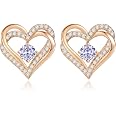 CDE Forever Love Heart Stud Earrings 925 Sterling Silver with Birthstone Zirconia, Birthday Jewelry Gift Valentine’s Day Gift