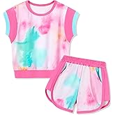 SANMIO Toddler Girl Clothes Summer Toddler Girls Color Block Short Sleeve Shorts Sweatsuit Outfits 2 Piece Clothing Set