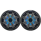 KICKER 6.5" 195 Watt Peak Power Marine OEM Replacement RGB Multicolor LED Boat Audio Speakers (Pair) with Charcoal Grilles