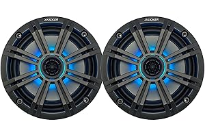 KICKER 6.5" 195 Watt Peak Power Marine OEM Replacement RGB Multicolor LED Boat Audio Speakers (Pair) with Charcoal Grilles
