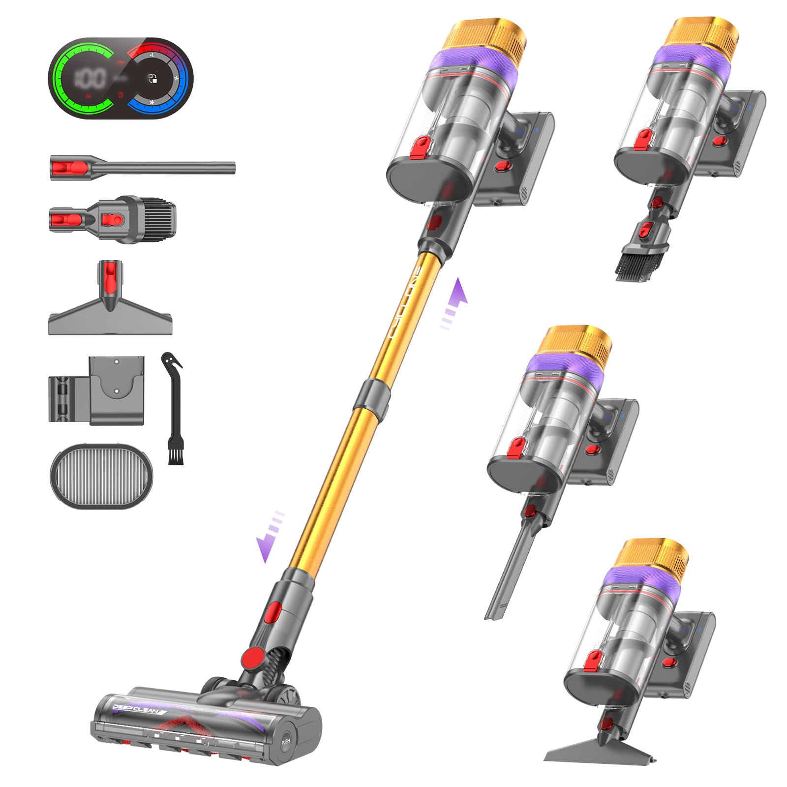 Vistefly V15 Ultra Akku Staubsauger, 58000Pa 600W 70Mins Staubsauger Kabellos mit Doppeldisplay, Akkustaubsauger Doppelter Staubbehälter Design Akkusauger für Hartböden Teppich Tierhaare