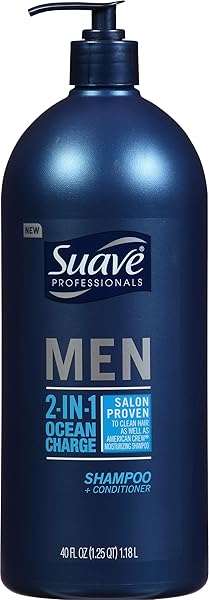 SUAVE PROFESSIONALS MEN 2-IN-1 SHAMPOO & CONDITIONER, OCEAN CHARGE, 40 OUNCE PUMP BOTTLE