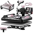 VEVOR Heat Press Machine, 5 in 1 Heat Transfer Machine with 30 oz Tumbler Press, 15 x 15 inch, 360° Swing Away Digital T-Shirt Pressing Machine, Teflon Coating, for T-Shirts/Mugs/Hats/Plates, Black
