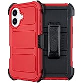 Saiboro for iPhone 16 Phone Case with Belt Clip Holster Kickstand, Shockproof Heavy Duty Rugged, 2 Layers of Sturdy, Cases for iPhone16, for Protective i Phone Case 16 Defender Red