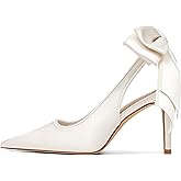 Mattiventon Slingback Heels for Women Pointed Closed Toe Stiletto Heels with Bow Tie Wedding Shoes for Bride Satin Prom Party Dress Pumps