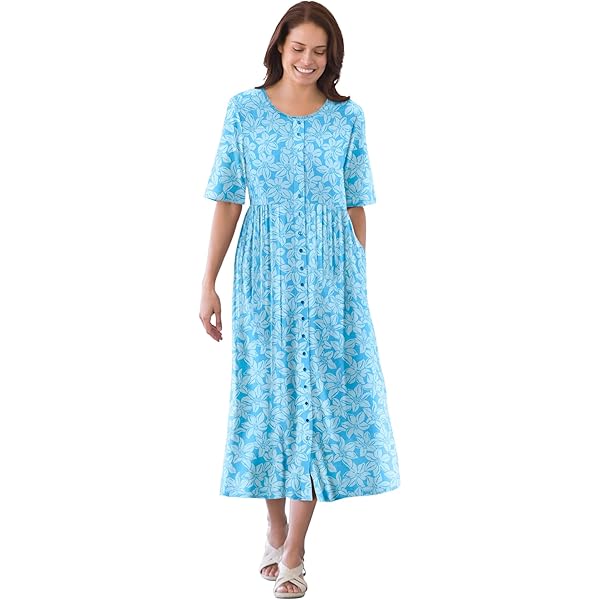 Woman Within Plus Size Short-Sleeve Button-Front Pocket Dress (Petite  Available)