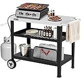 Royal Gourmet PC3404S Movable 3-Shelf Grill Table, Stainless Steel Tabletop | 34"L x 20"W Stainless Steel Tabletop | Removable Trash Bag Holder | Outdoor Garden Patio BBQ Kitchen Food Prep Table Cart
