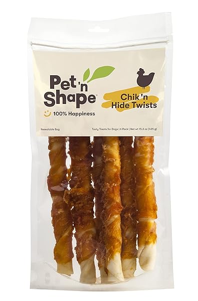 PET ‘N SHAPE CHIK ‘N HIDE TWIST – CHICKEN WRAPPED RAWHIDE NATURAL DOG TREATS, LARGE, 6 COUNT