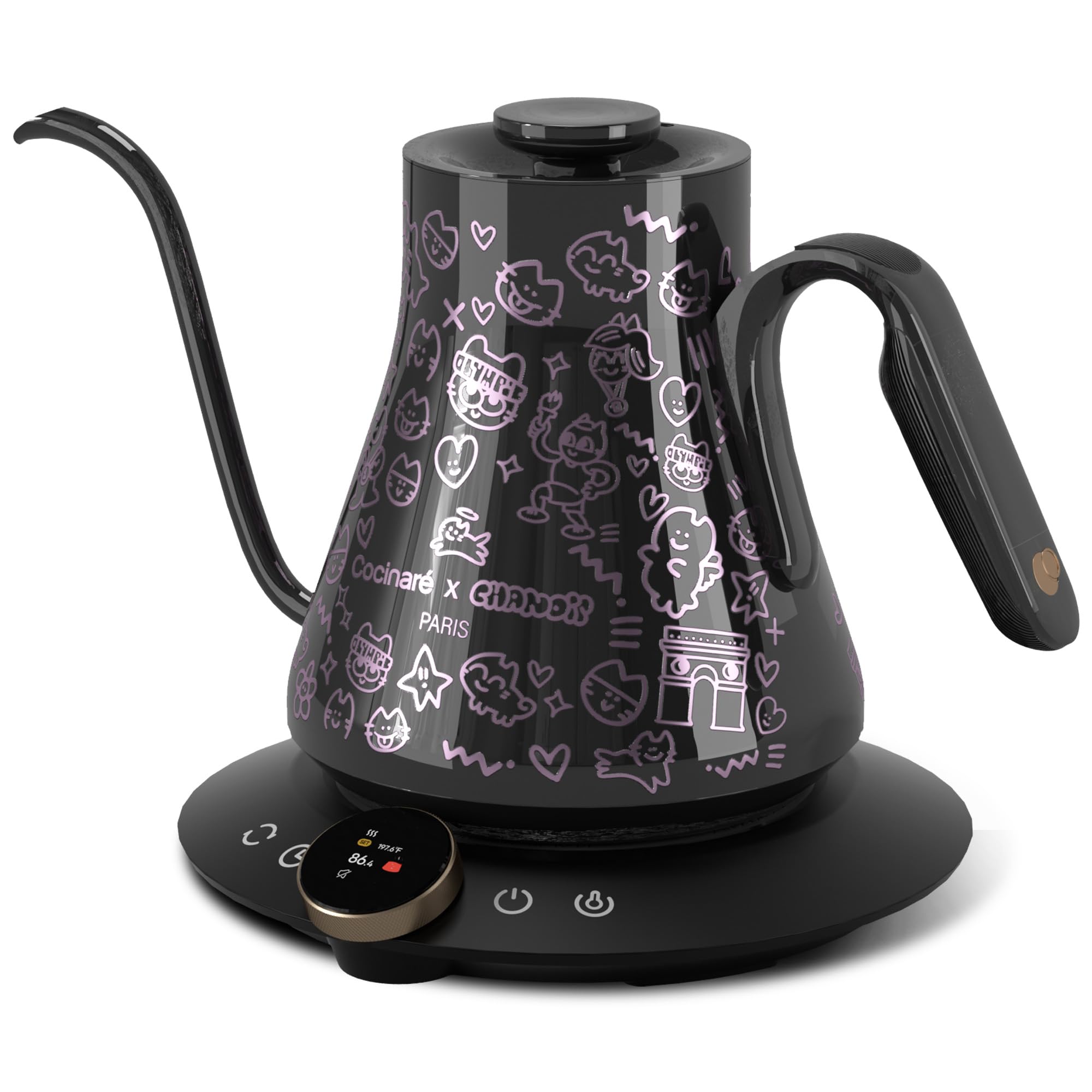 Photo 1 of Cocinare x Chanoir FLOW M9 Pro Electric Kettle, Art de Paris Collaboration, ±0.5? Precise Temp Control for Coffee & Tea, Stainless Steel Interior, Fast Heating for Boiling Water (Chanoir Black)