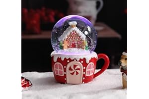 VCUTEKA Christmas Snow Globe Musical Gingerbread Men House Christmas Tree Water Snow Globes with 7 Colors Light Change Music Box Home Christmas Decor for Kids
