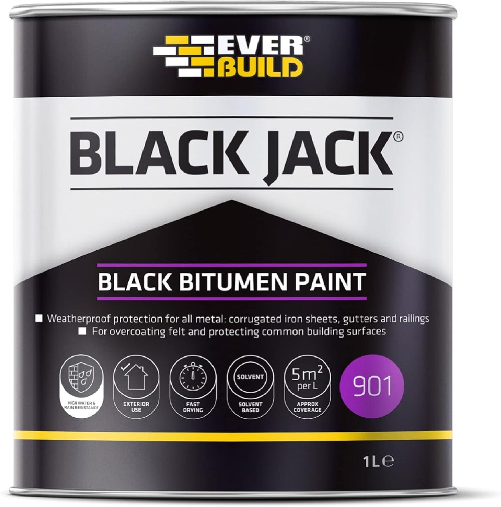 Everbuild Black Jack 901 Bitumen Paint Solvent Based 1 Litre Black