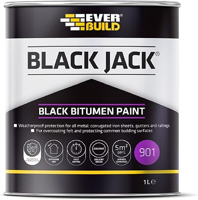 Everbuild Black Jack 901 Bitumen Paint Solvent Based 1 Litre Black
