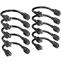 16/3 Short Extension Cord 8 Inch 10 Pack, Black