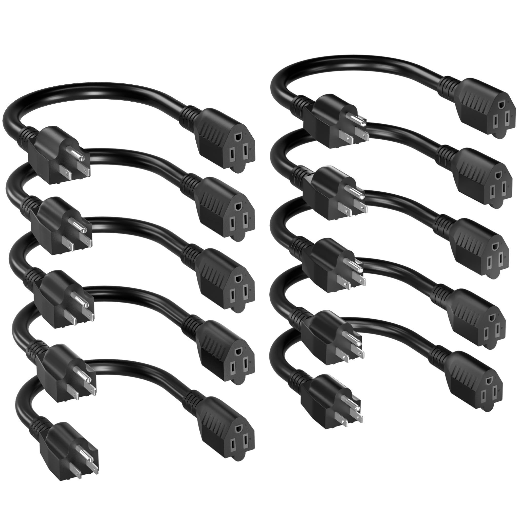 16/3 Short Extension Cord 8 Inch 10 Pack, Black