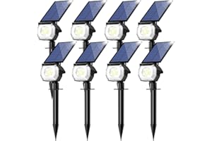 btfarm 8 Pack Solar Spot Lights Outdoor Waterproof IP65-1000LM 52 LED Solar Uplights with 3 Modes & 180° Adjustable Panel, Landscape Lighting for Yard, Pathway, Trees (Cool White)