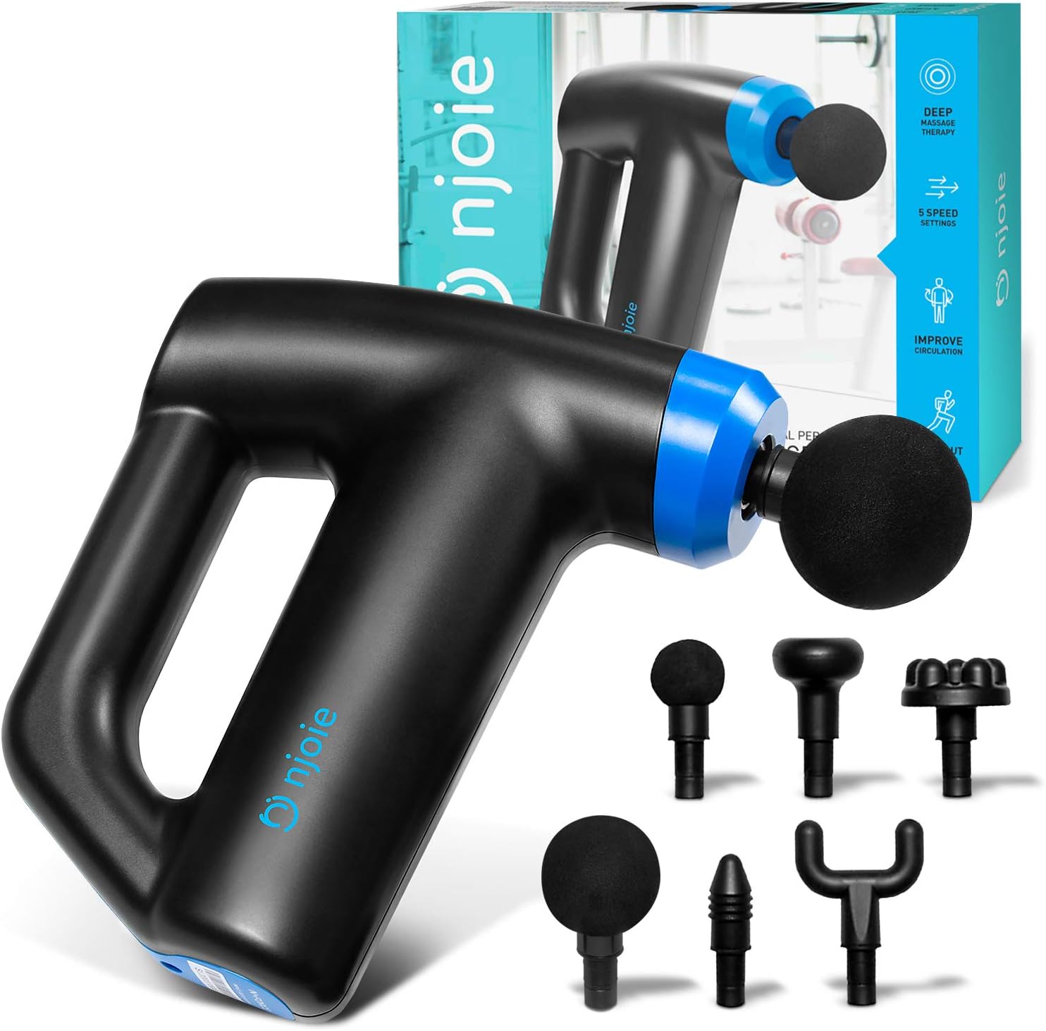 NFORCE Handheld Rechargeable Electric Percussion Massage Gun – Quiet, Full Body Deep Tissue Massage. 6 Attachments for Pain Relief, Tension, Sore Muscles. For Sports Athletes, At-Home, Workplace.