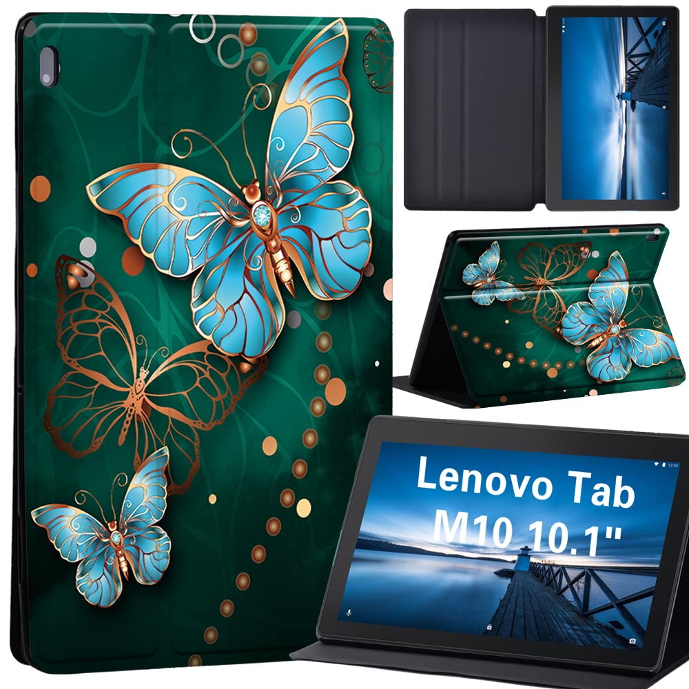 Design Case for Lenovo Tab M10 TB-X605F/ TB-X605L/ TB-X505F/ TB-X505L - Leather Tri-Fold Stand Cover Case for Lenovo Tab M10 10.1-Inch Tablet (metal butterfly)