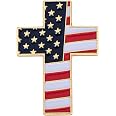 Patriotic American Flag Cross Lapel Pin – Gold Plated Enamel, SecureClutch Back For Hats, Bags & Lapels