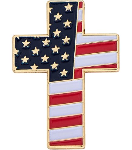 thumbnail image 2 of American Flag With Cross Pin. The Gold Christian Cross... 2 of 14